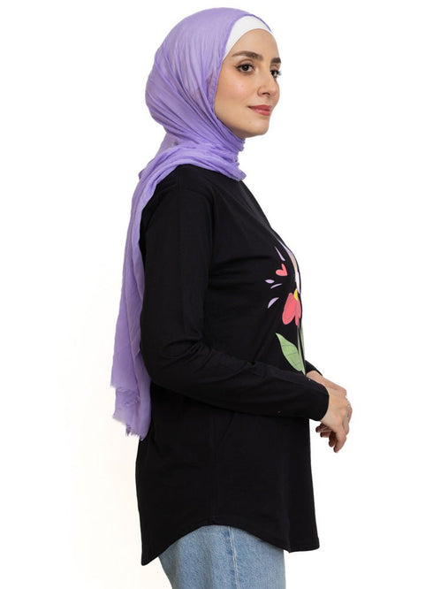 Black Printed Long - Sleeve Design 10 - Khotwh